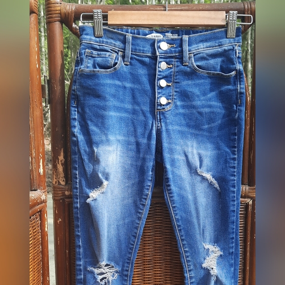 🍀3/15 Old Navy High Rise Skinny Blue Jeans - Picture 4 of 7